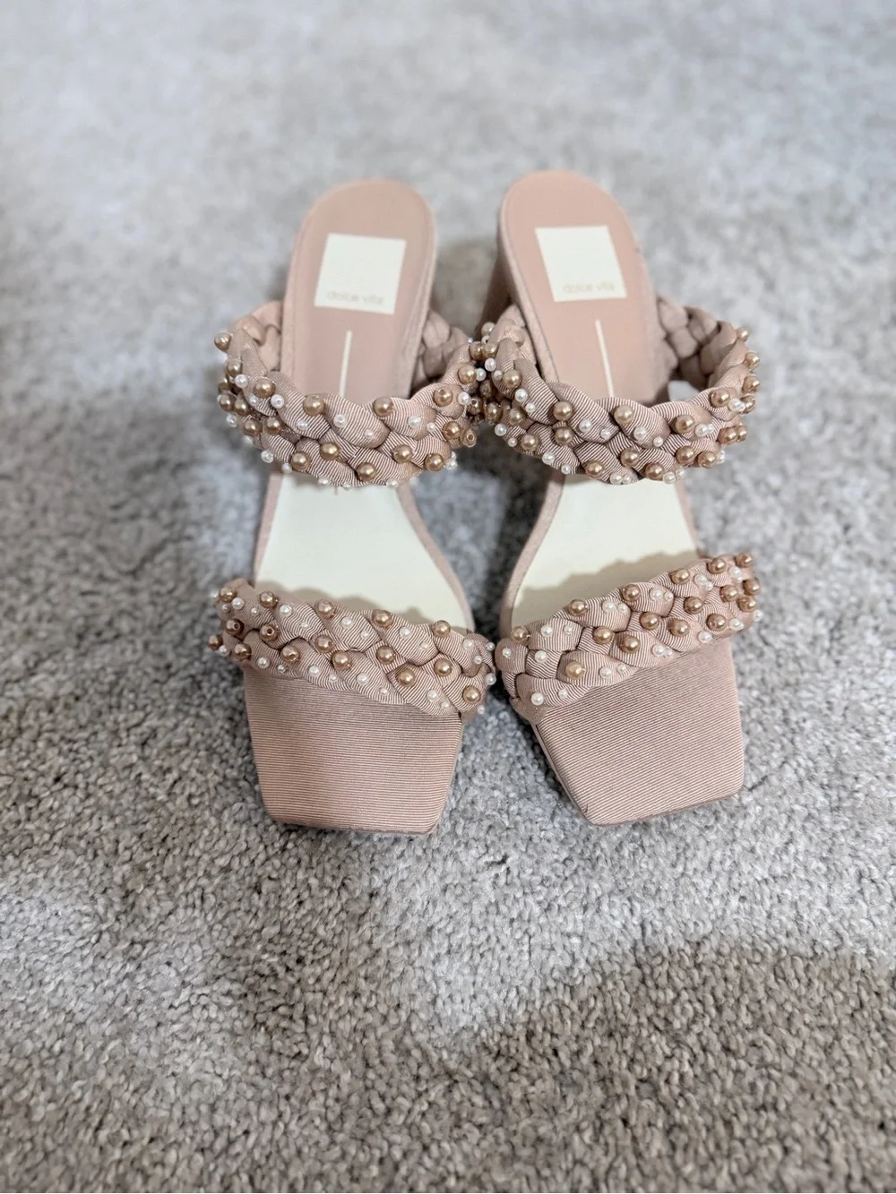 Dolce Vita Blush Braided Pearl-Stud Slide Heels